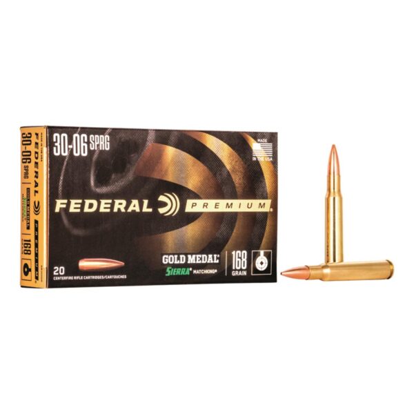 Federal Premium Gold Medal, .30-06 Springfield, Sierra MatchKing BTHP, 168 Grain Of 1000 Rounds