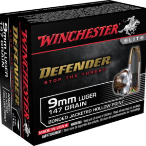 Winchester DEFENDER HANDGUN 9mm Luger 147 grain Bonded Jacketed Hollow Point Brass Cased